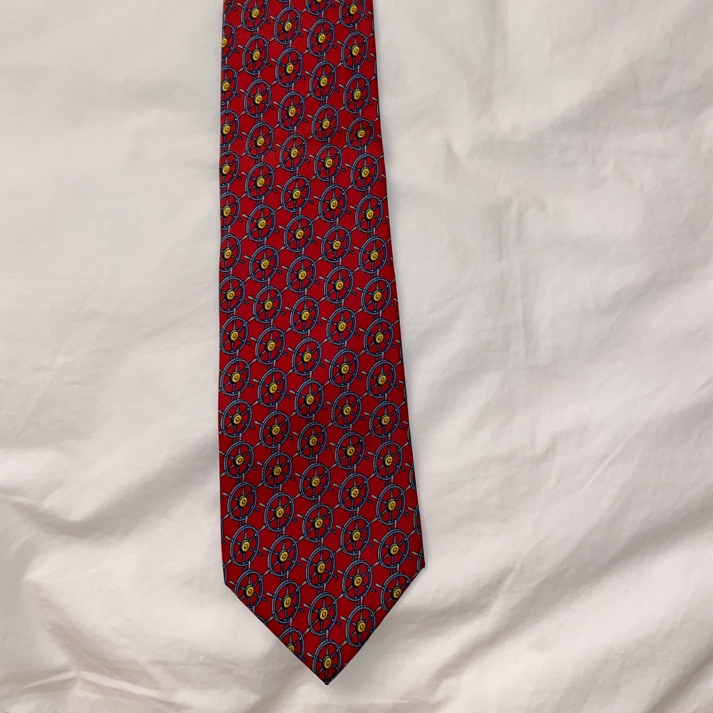 Gucci men’s red 100% silk tie with boat steering wheels